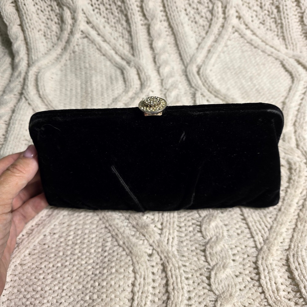 Garay Vintage MCM 50s Velvet Clutch Black Rhinestone Clasp Formal
